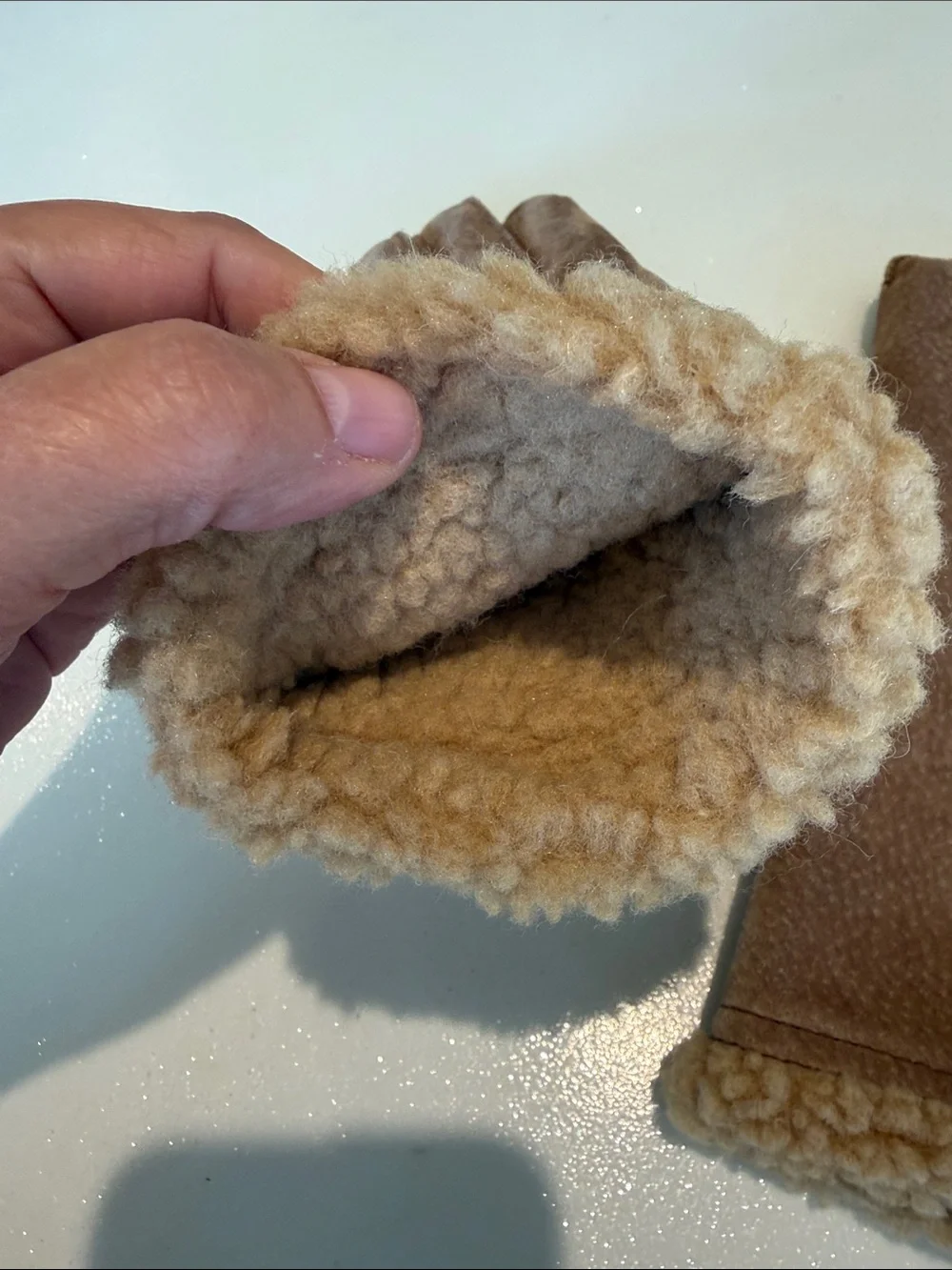 Brown Suede Faux Shearling-Trim Winter Gloves